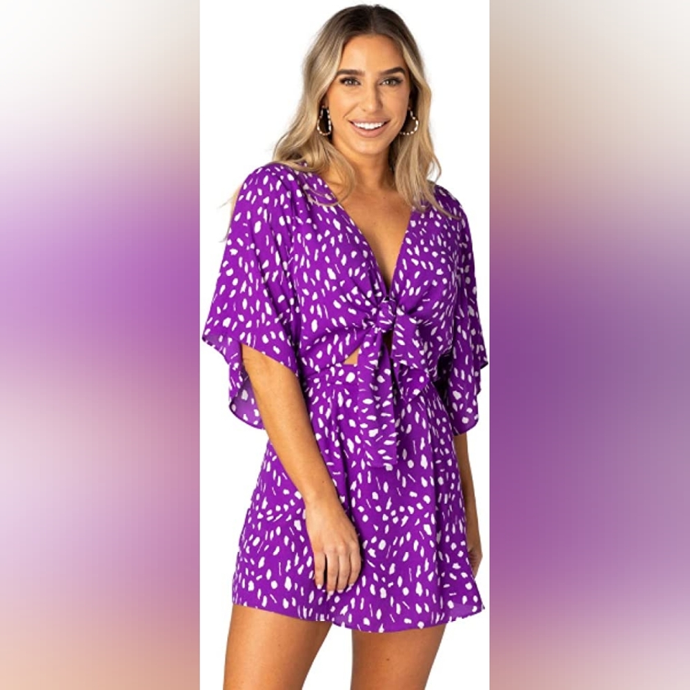 BuddyLove Connie Short Sleeve Front Tie Mini Dress | L